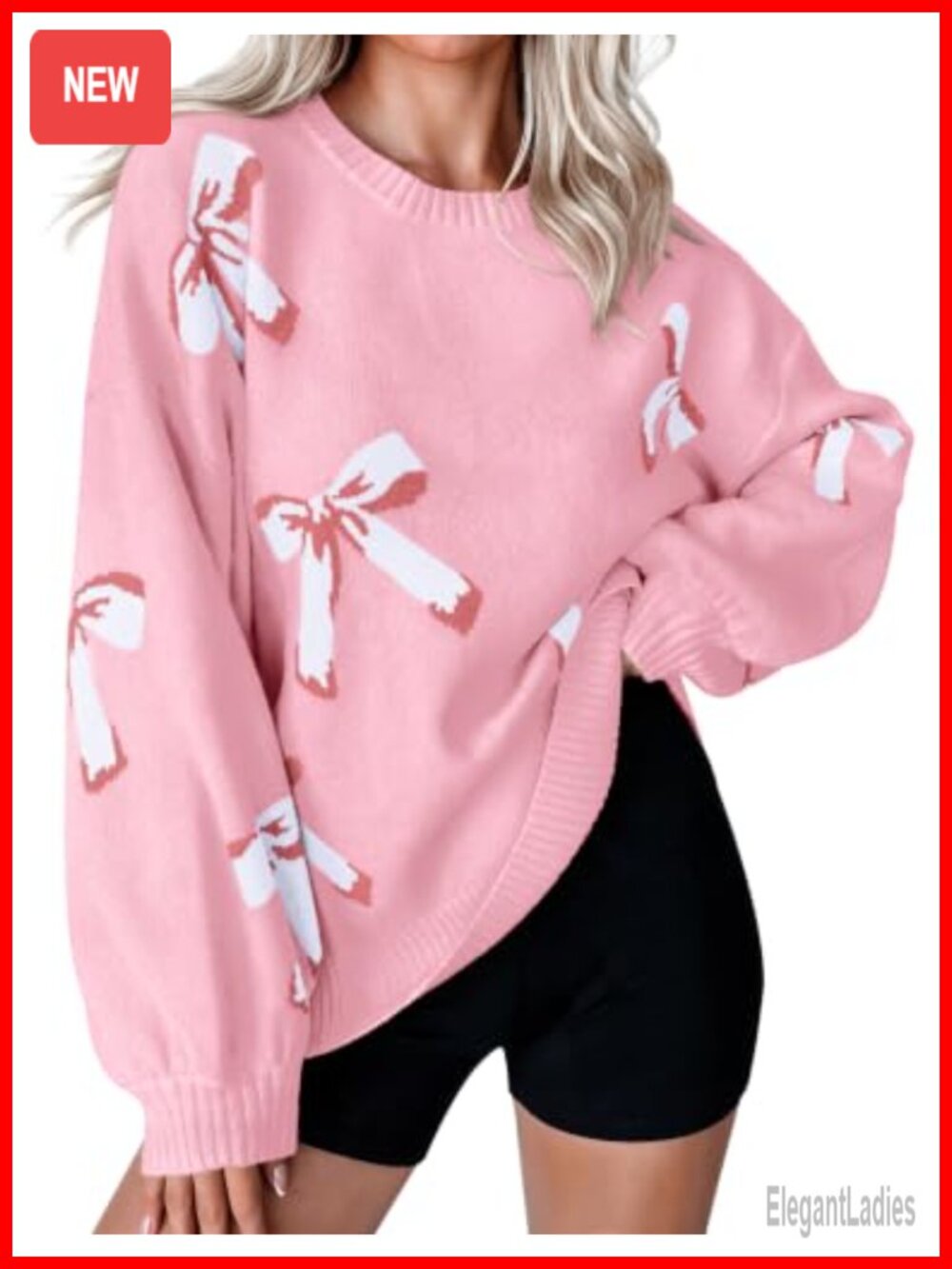 Oversized Cute Bow Crewneck Pullover Chunky Knit Sweater